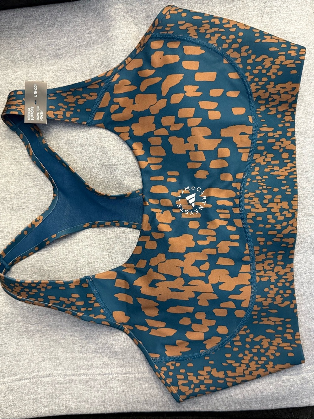 Adidas Stella McCartney Sport Teal & Brown Printed Racerback Sports Bra